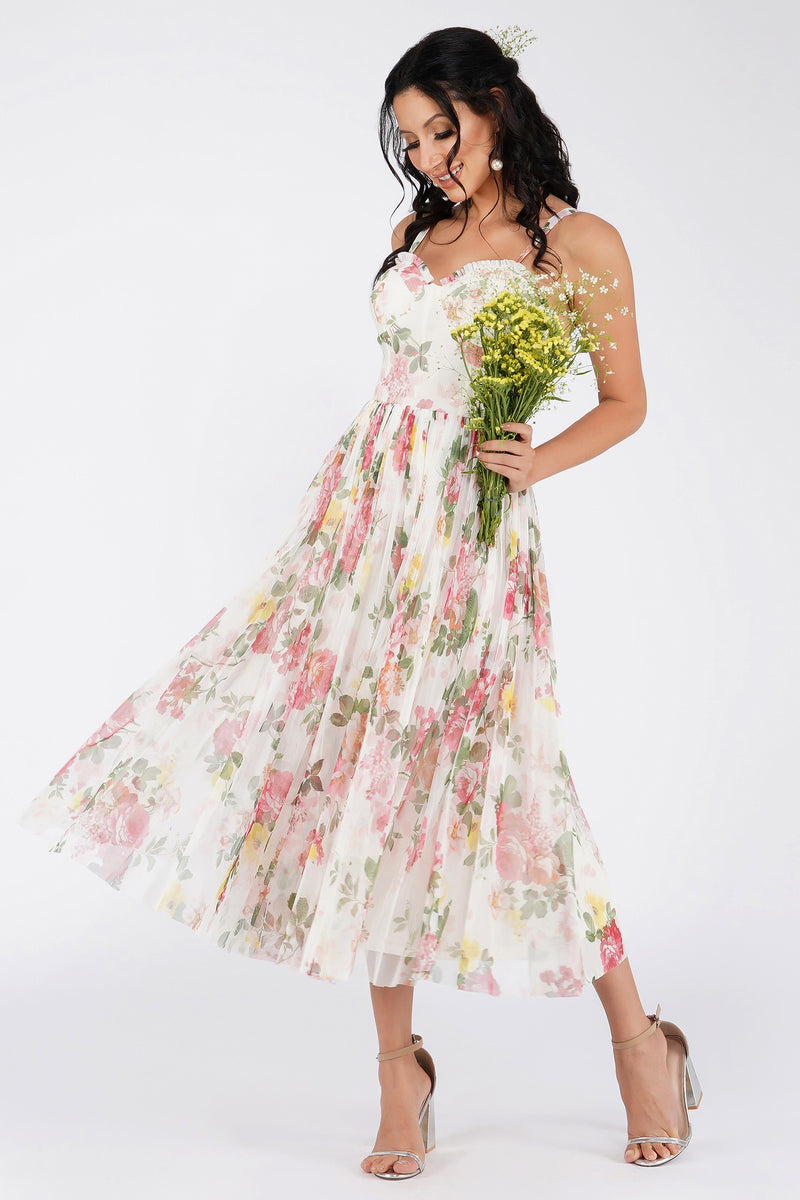 Dane Floral Tulle Corset Midi Dress ...